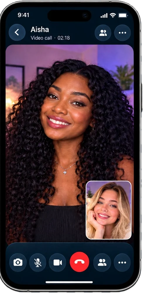 A video call in Hello World, with picture-in-picture.